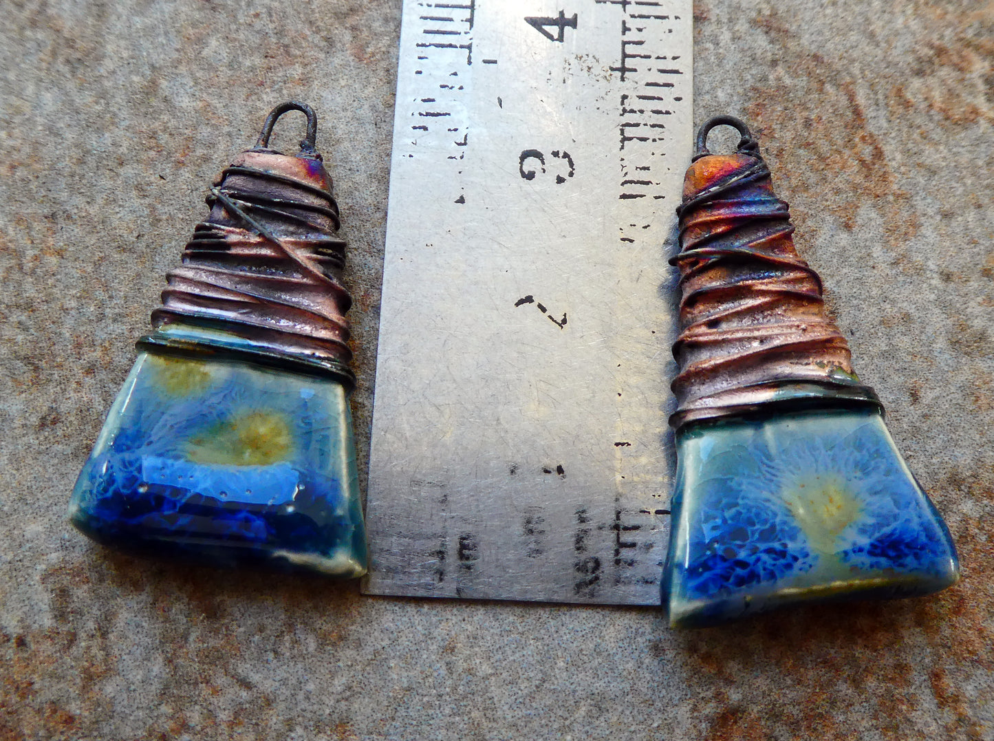 Ceramic Wire Wrapped Wedge Charms -Monsoon Seas