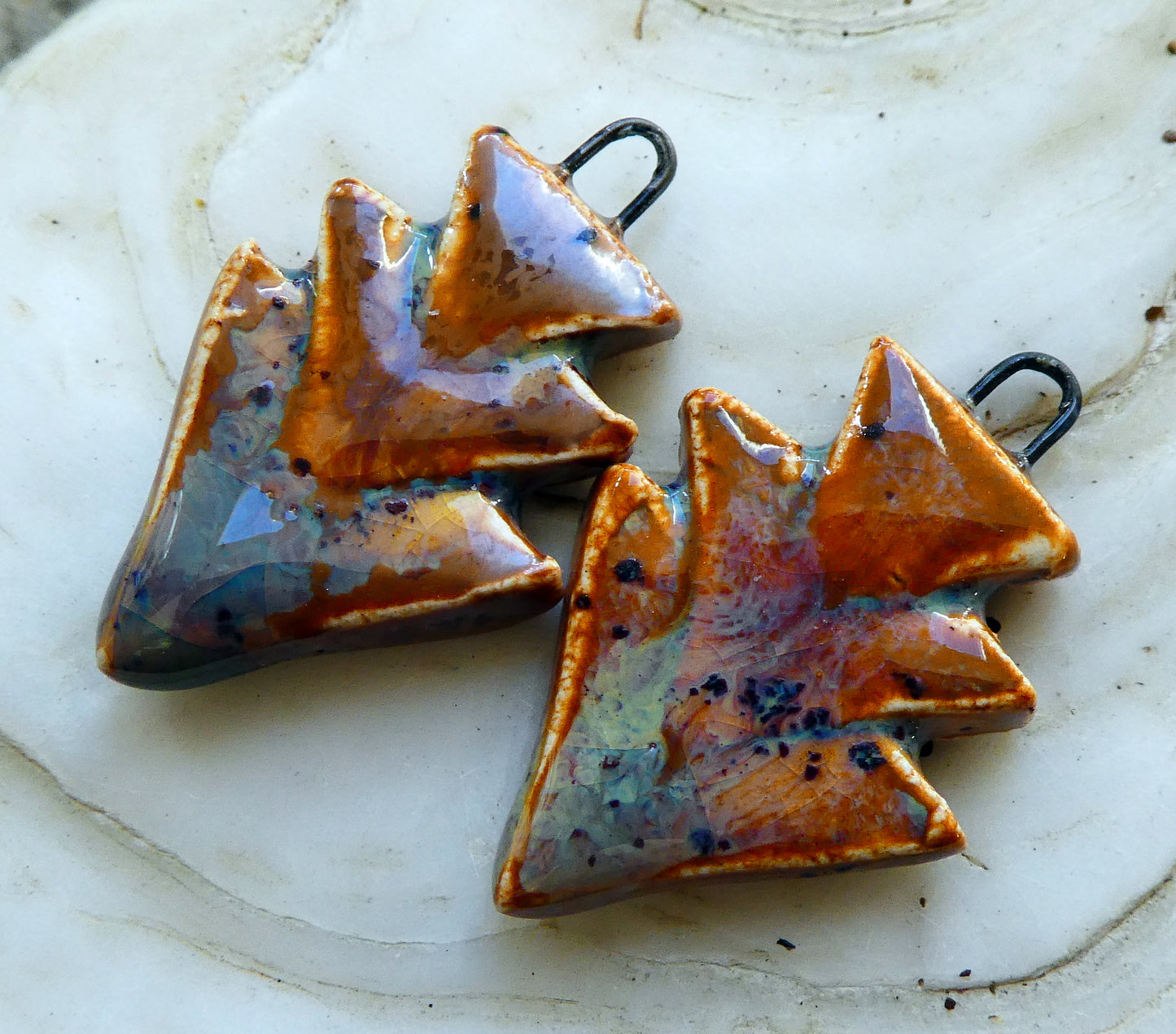 Ceramic Stacked Triangle Charms -Amber Ash