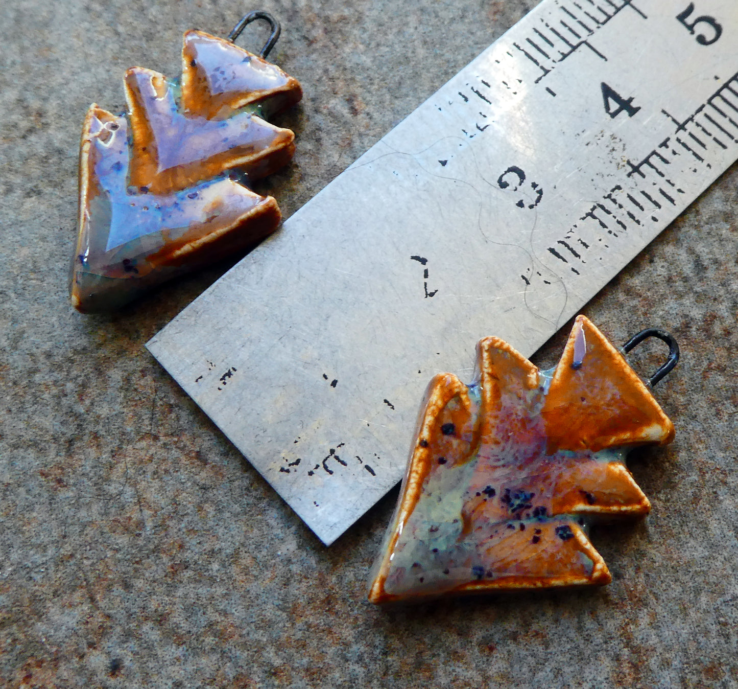 Ceramic Stacked Triangle Charms -Amber Ash