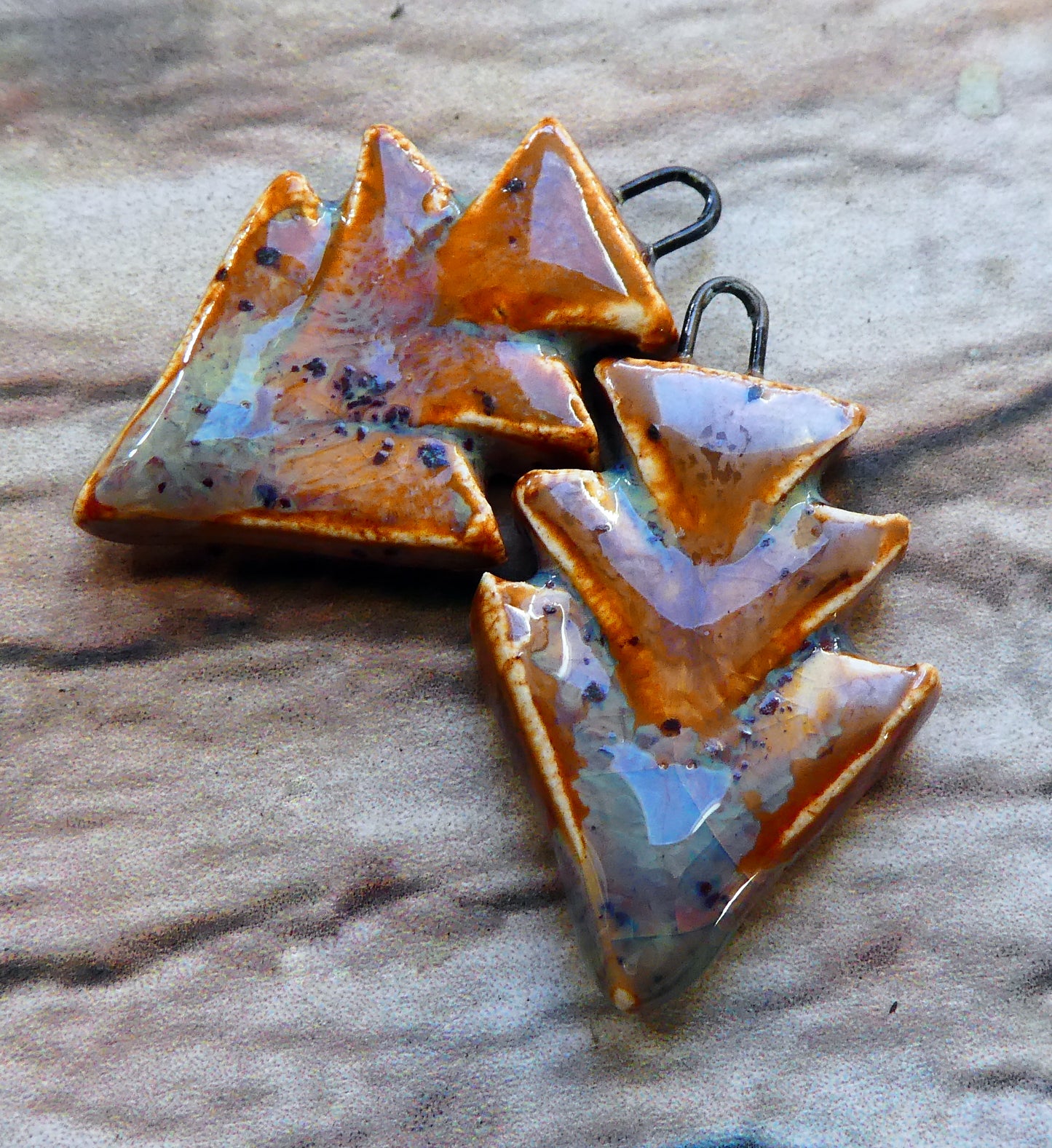 Ceramic Stacked Triangle Charms -Amber Ash