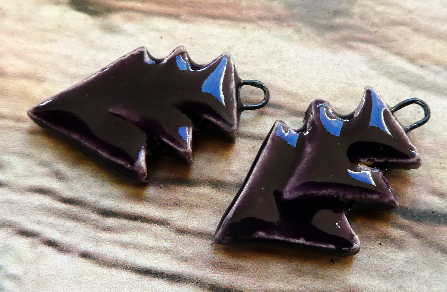 Ceramic Stacked Triangle Charms -Aubergine