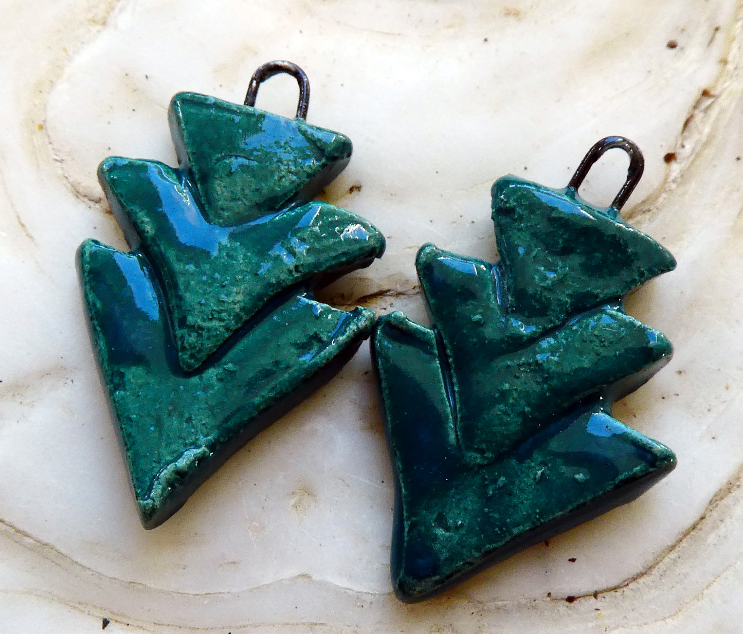 Ceramic Stacked Triangle Charms -Teal