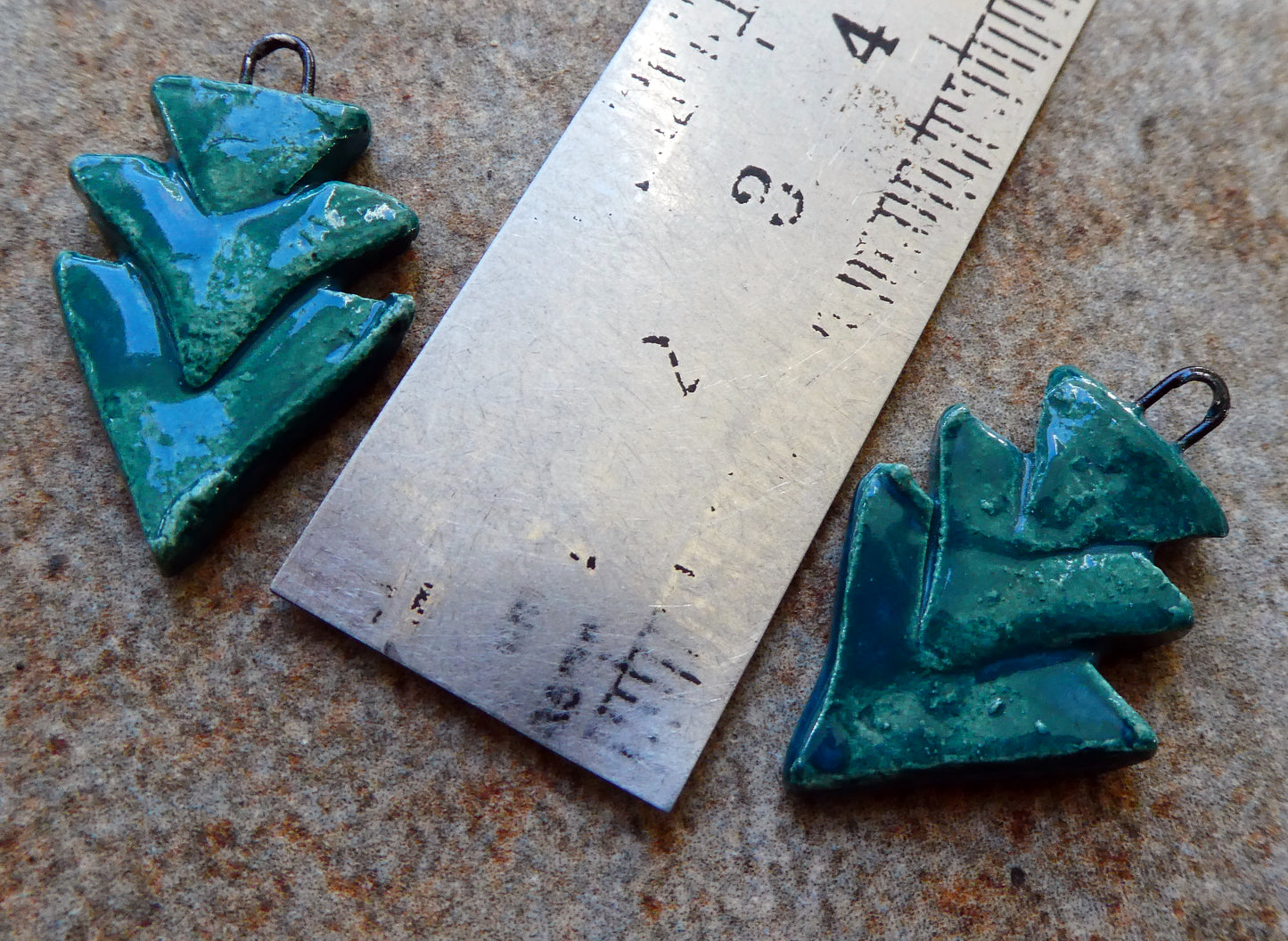 Ceramic Stacked Triangle Charms -Teal