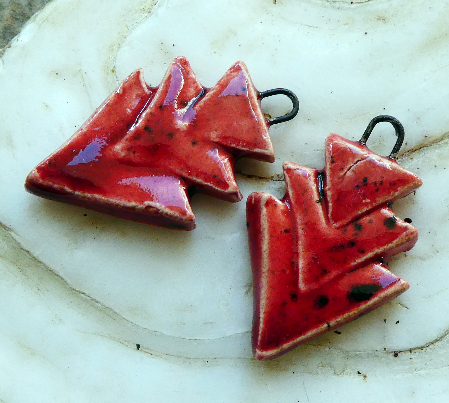 Ceramic Stacked Triangle Charms -Ladybug