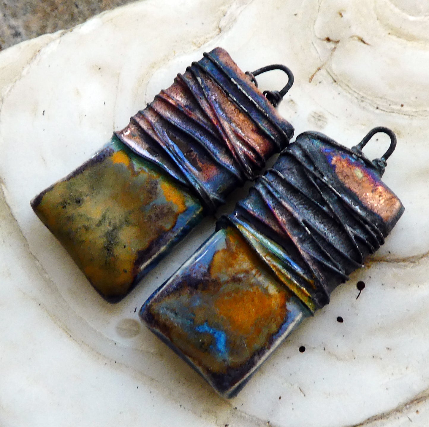 Ceramic Wire Wrapped Tablet Charms - Outer Space