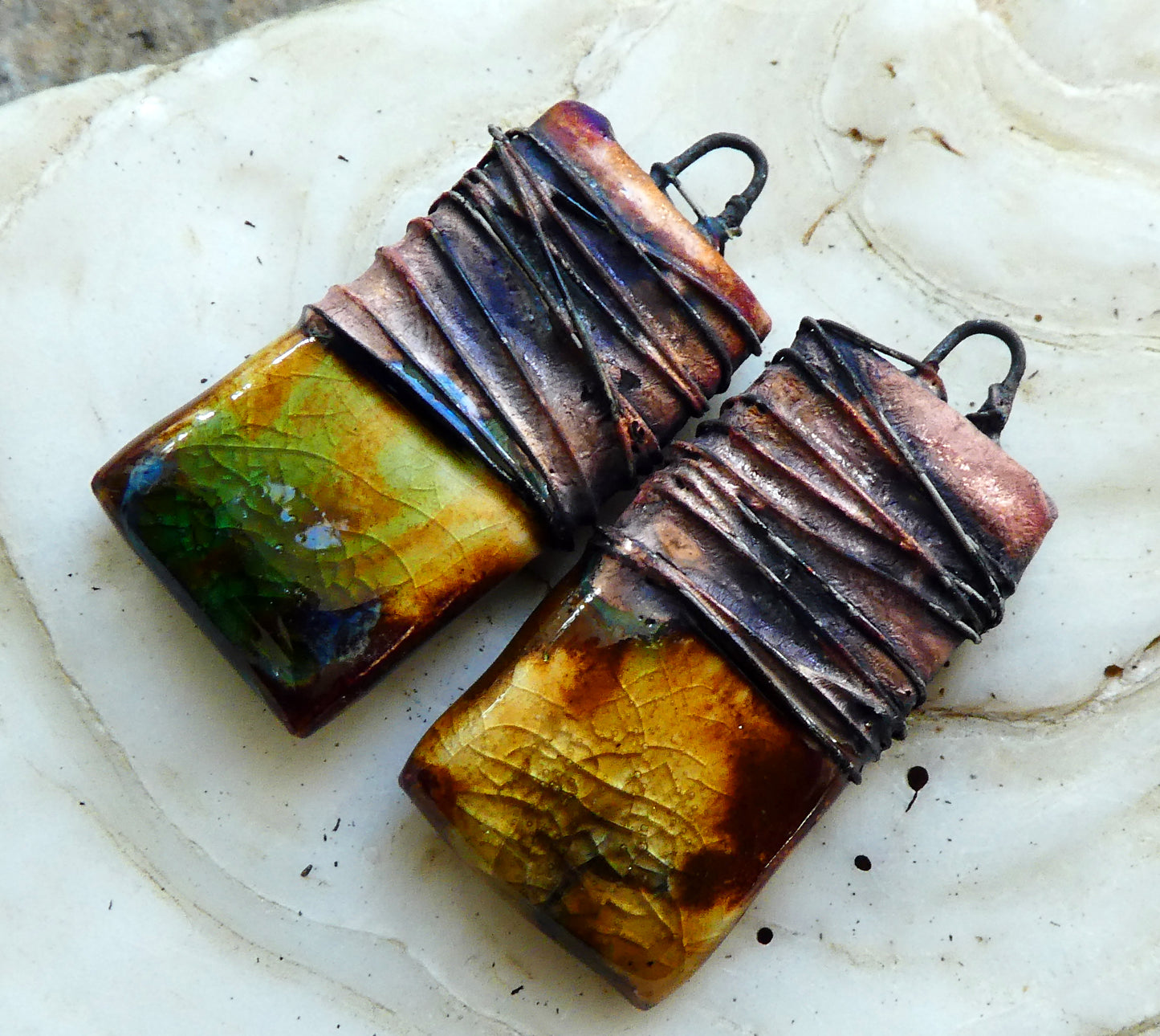 Ceramic Wire Wrapped Tablet Charms -Renaissance