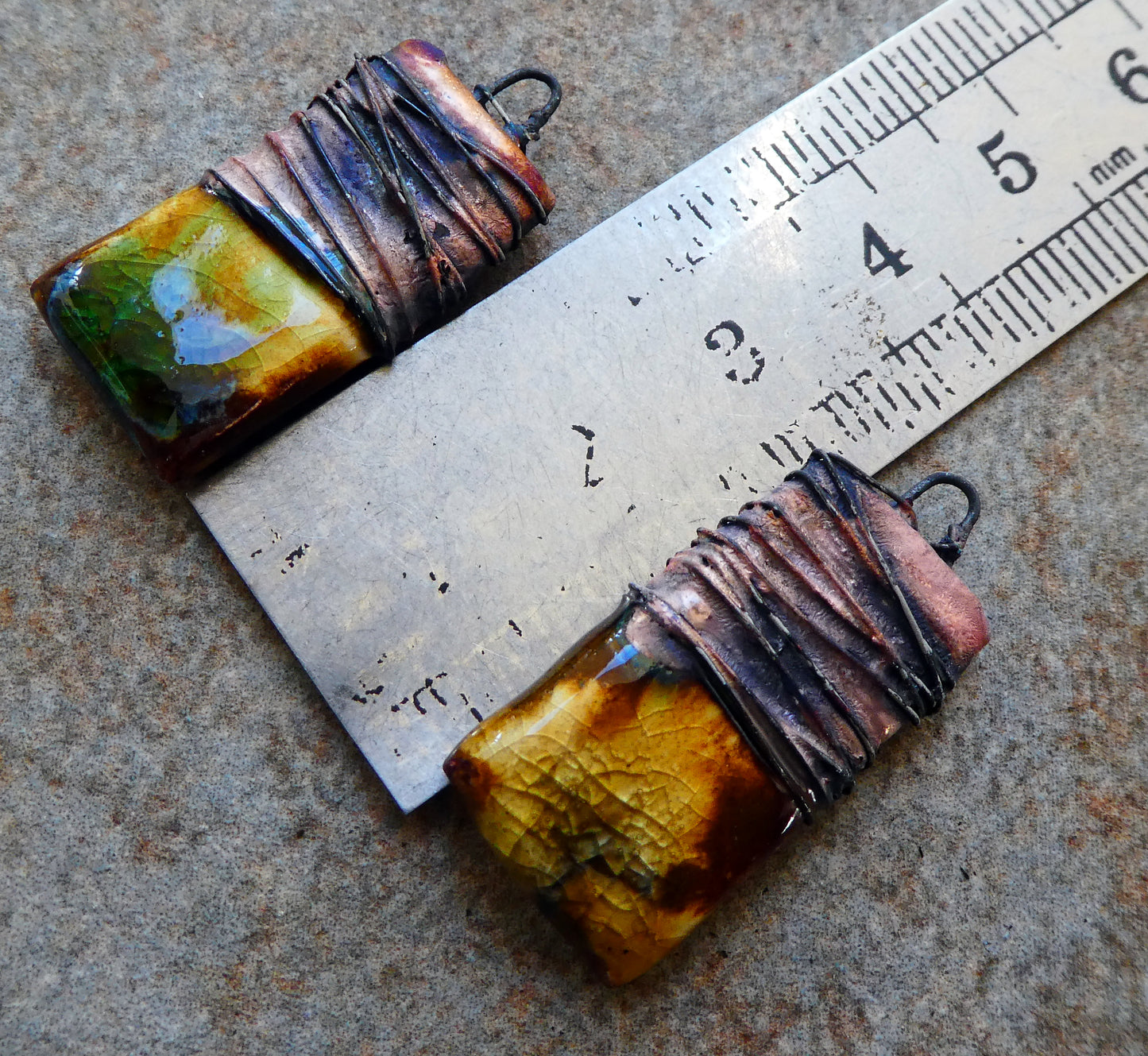 Ceramic Wire Wrapped Tablet Charms -Renaissance