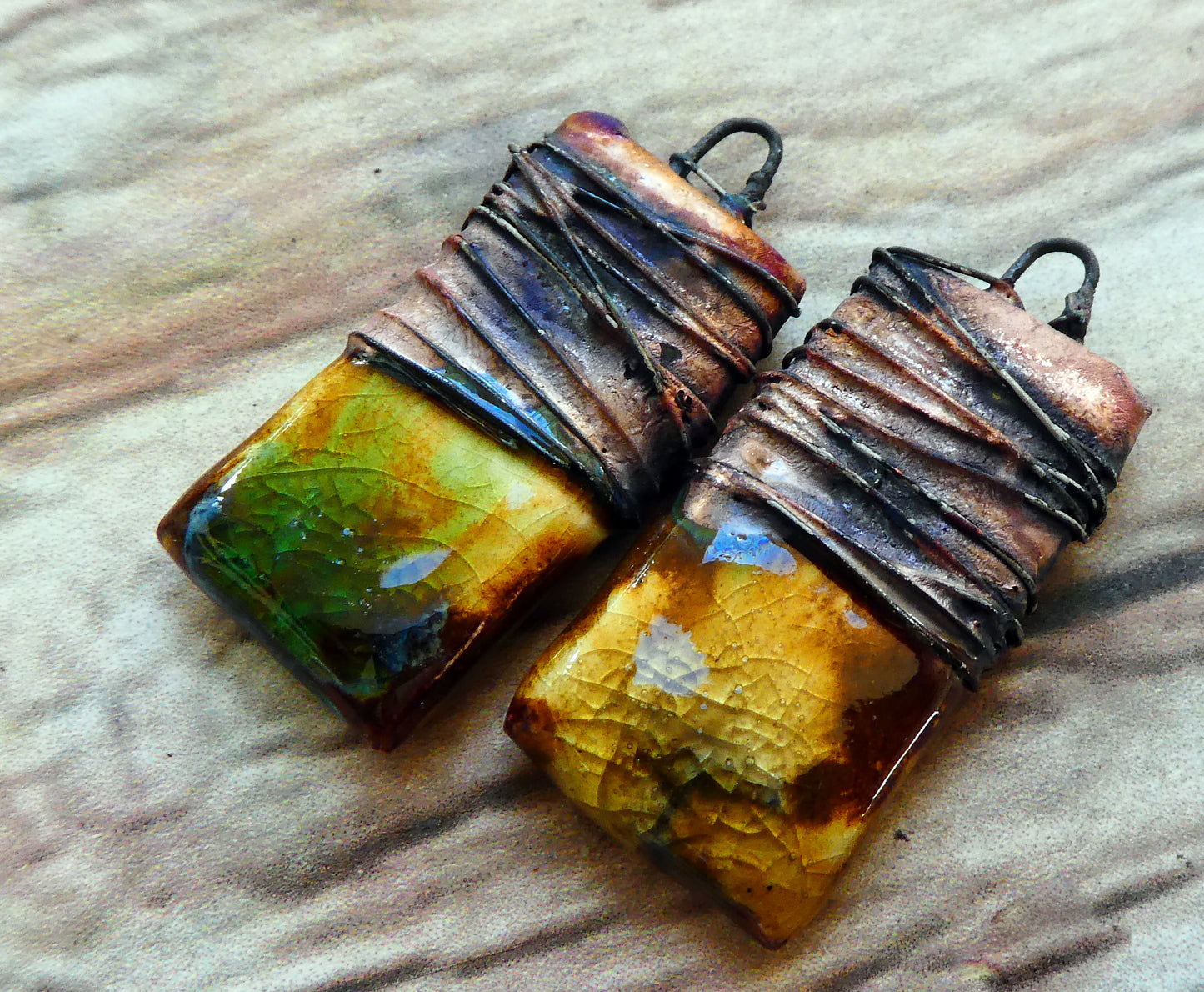 Ceramic Wire Wrapped Tablet Charms -Renaissance