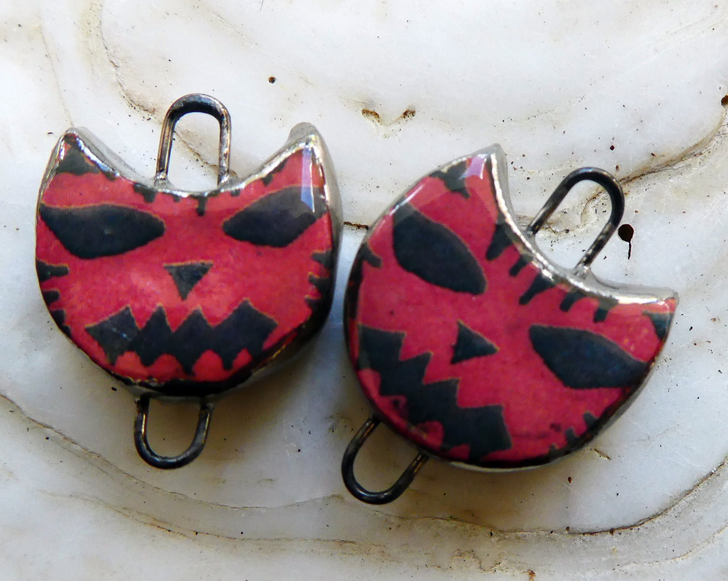 Ceramic Spooky Pumpkat Decal Disc Earring Connectors#2