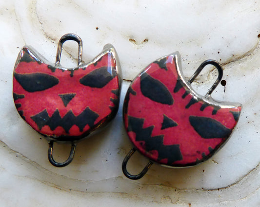 Ceramic Spooky Pumpkat Decal Disc Earring Connectors#2