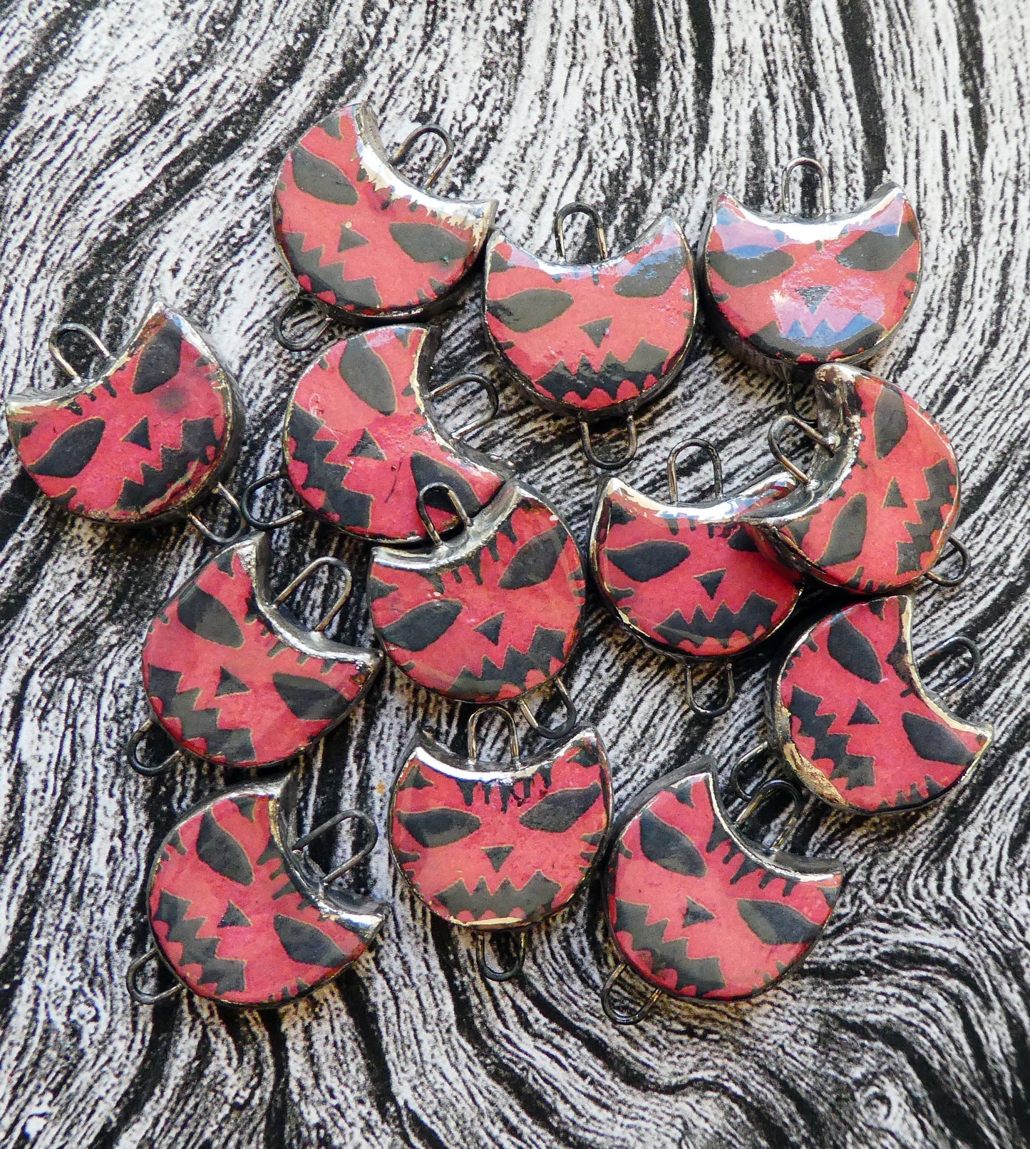 Ceramic Spooky Pumpkat Decal Disc Earring Connectors#2