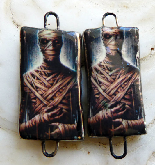 Ceramic Mummy Decal Tablet Earring Connectors#2