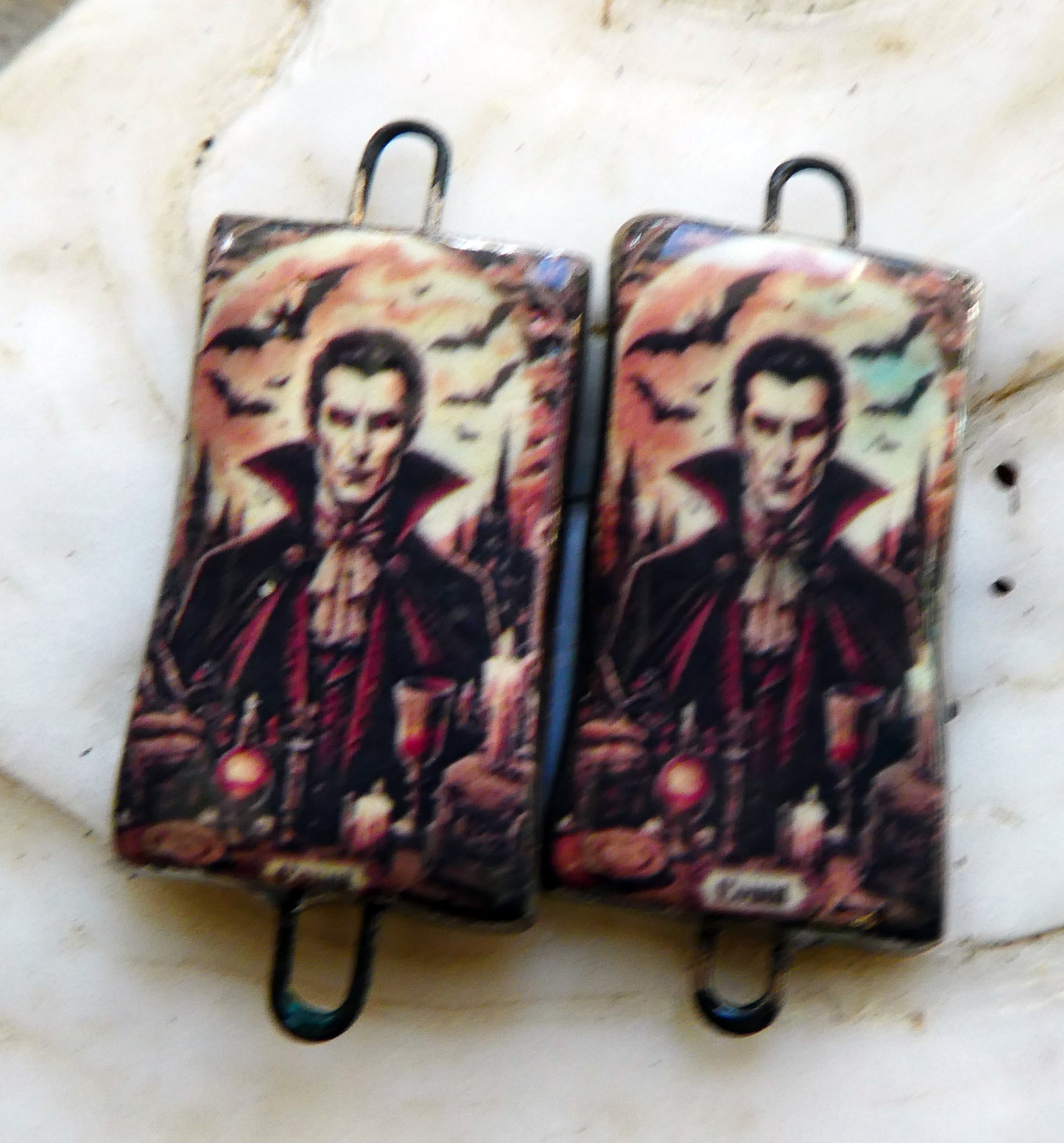 Ceramic Dracula Decal Tablet Earring Connectors