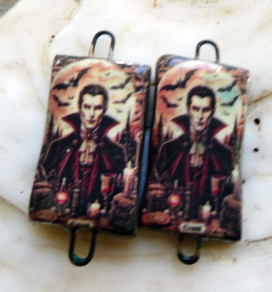 Ceramic Dracula Decal Tablet Earring Connectors