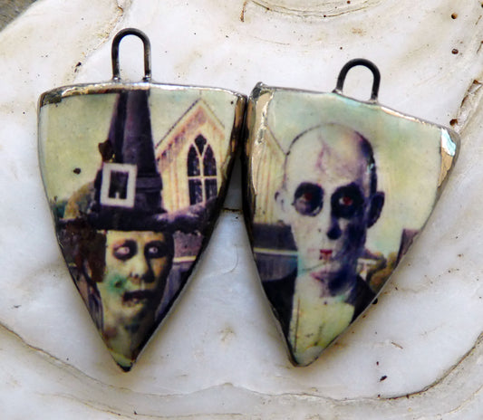Ceramic Decal Shield Earring Charms - American Gothic #2
