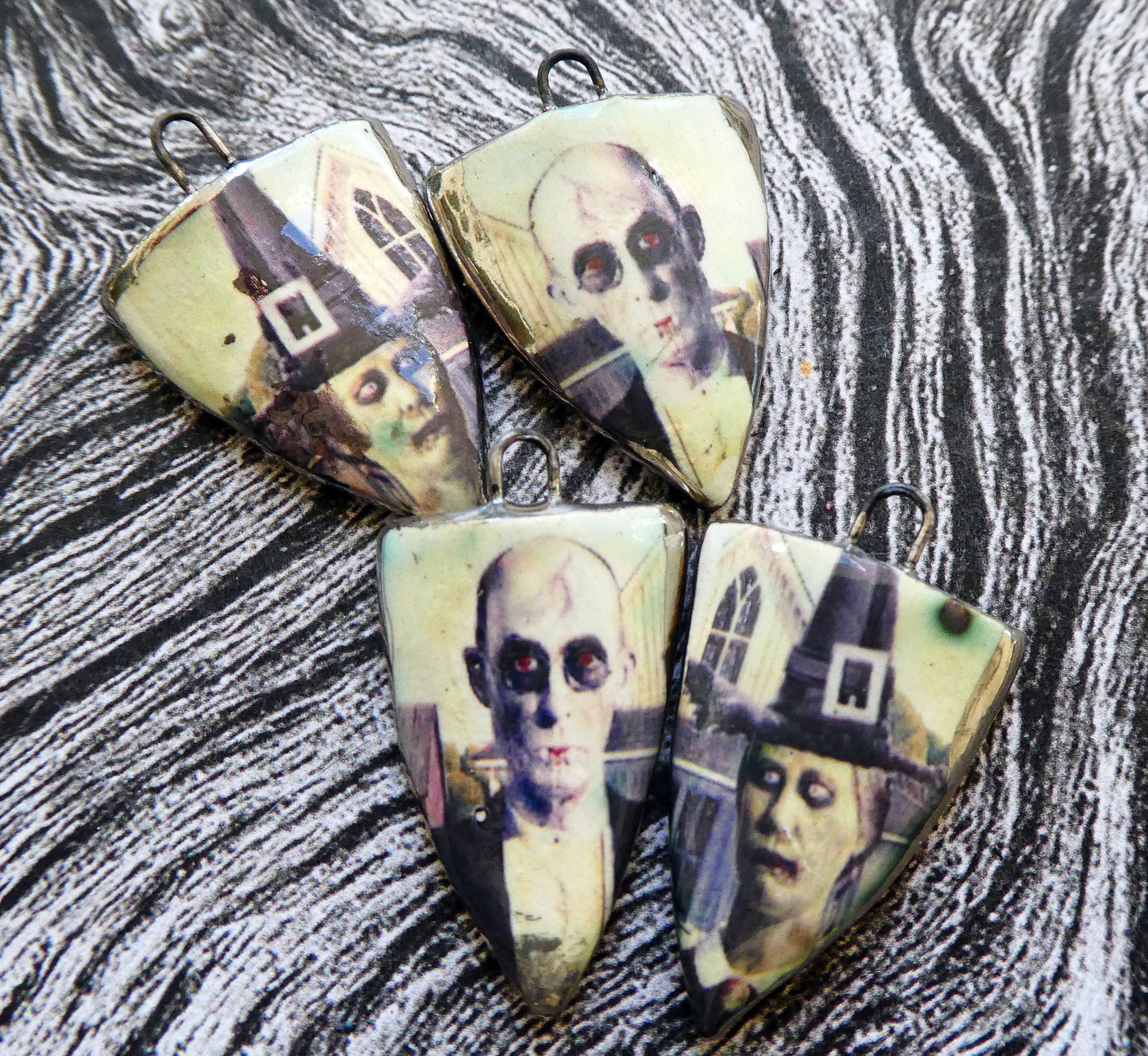 Ceramic Decal Shield Earring Charms - American Gothic #2