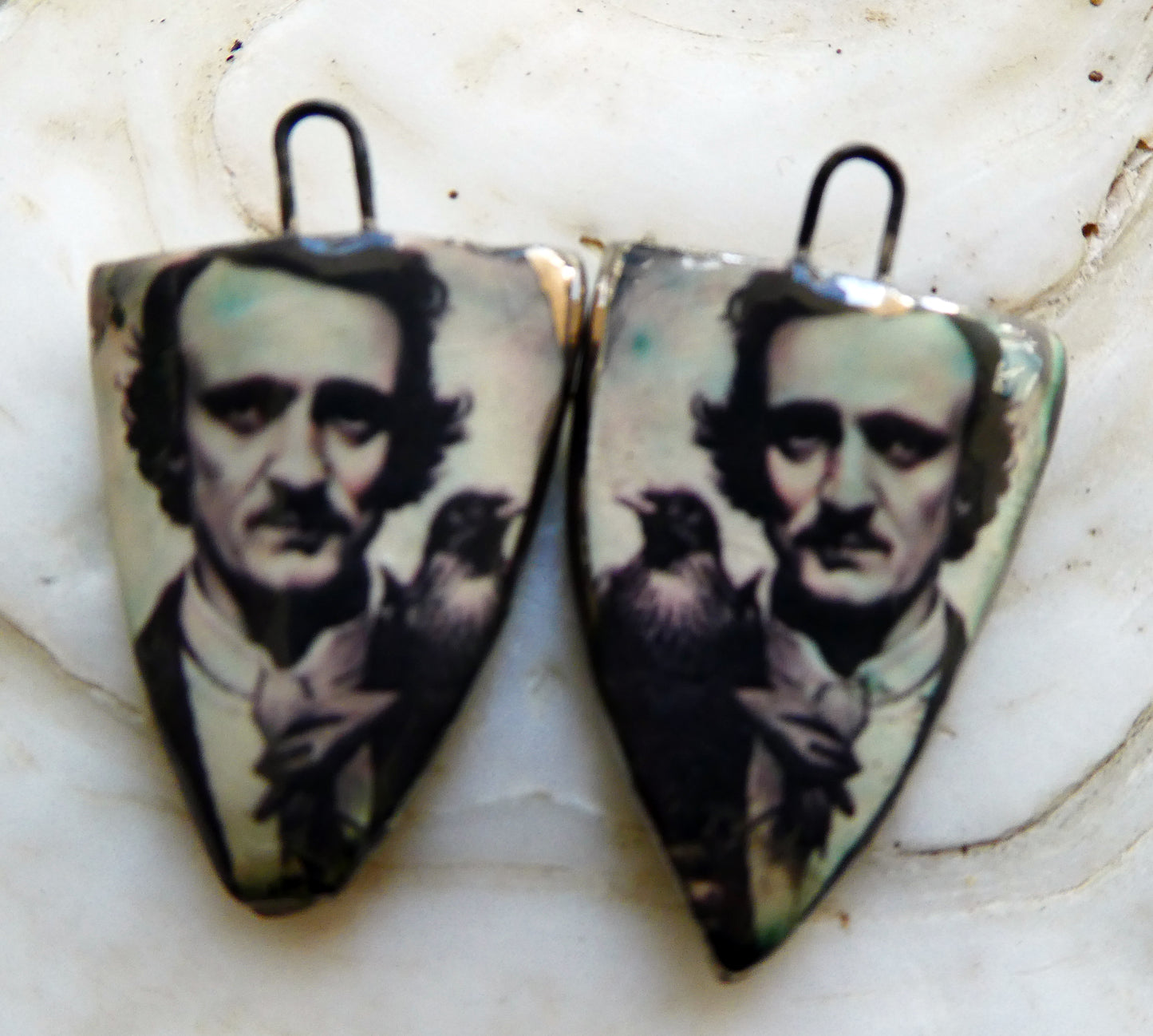 Ceramic Decal Shield Earring Charms - Poe #2