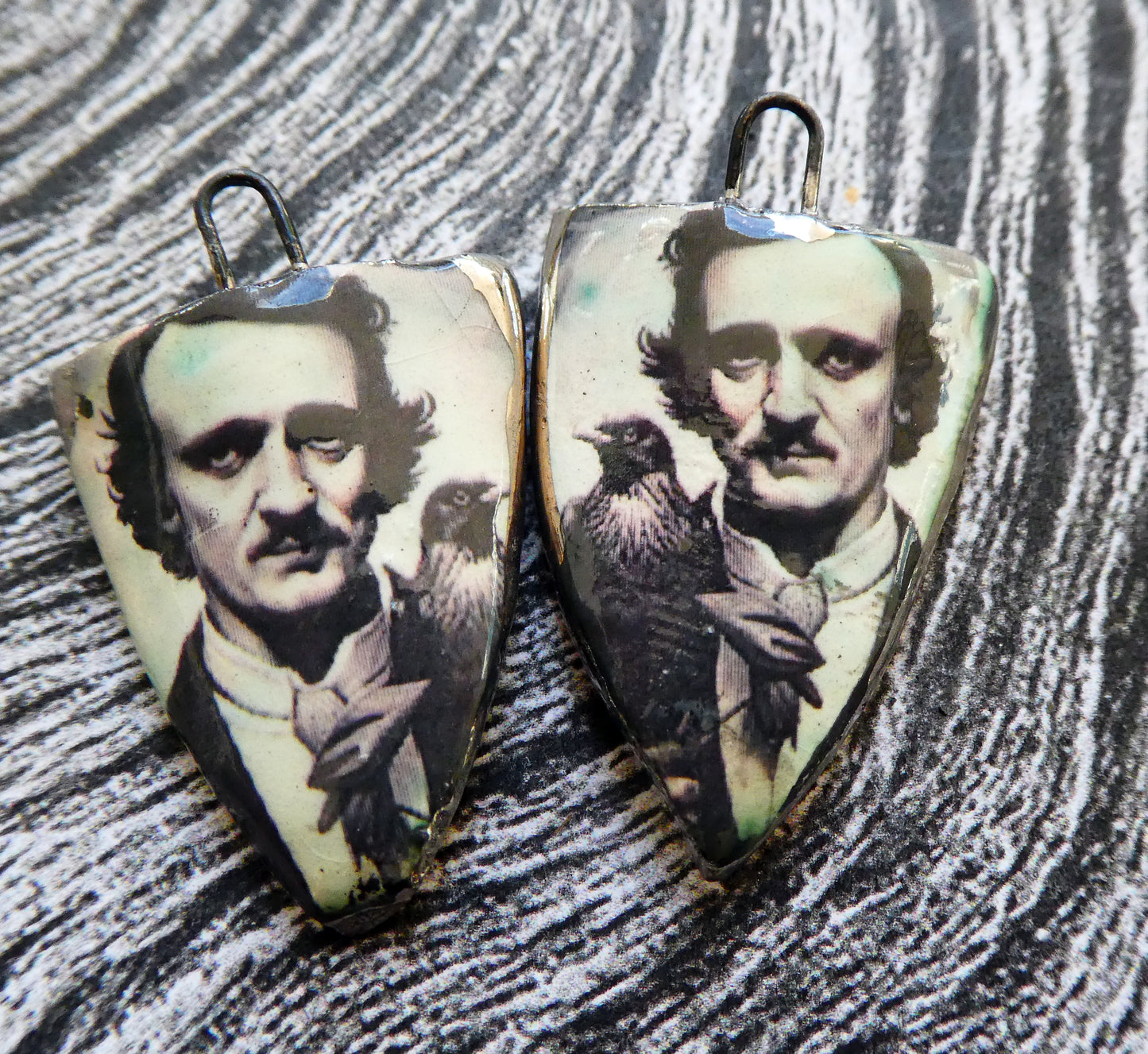 Ceramic Decal Shield Earring Charms - Poe #2