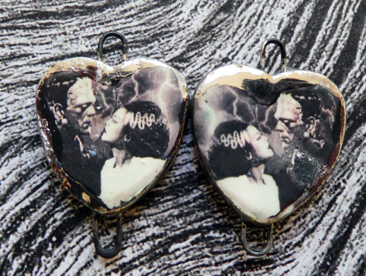 Ceramic Monstor and Bride Decal Heart Connectors #2