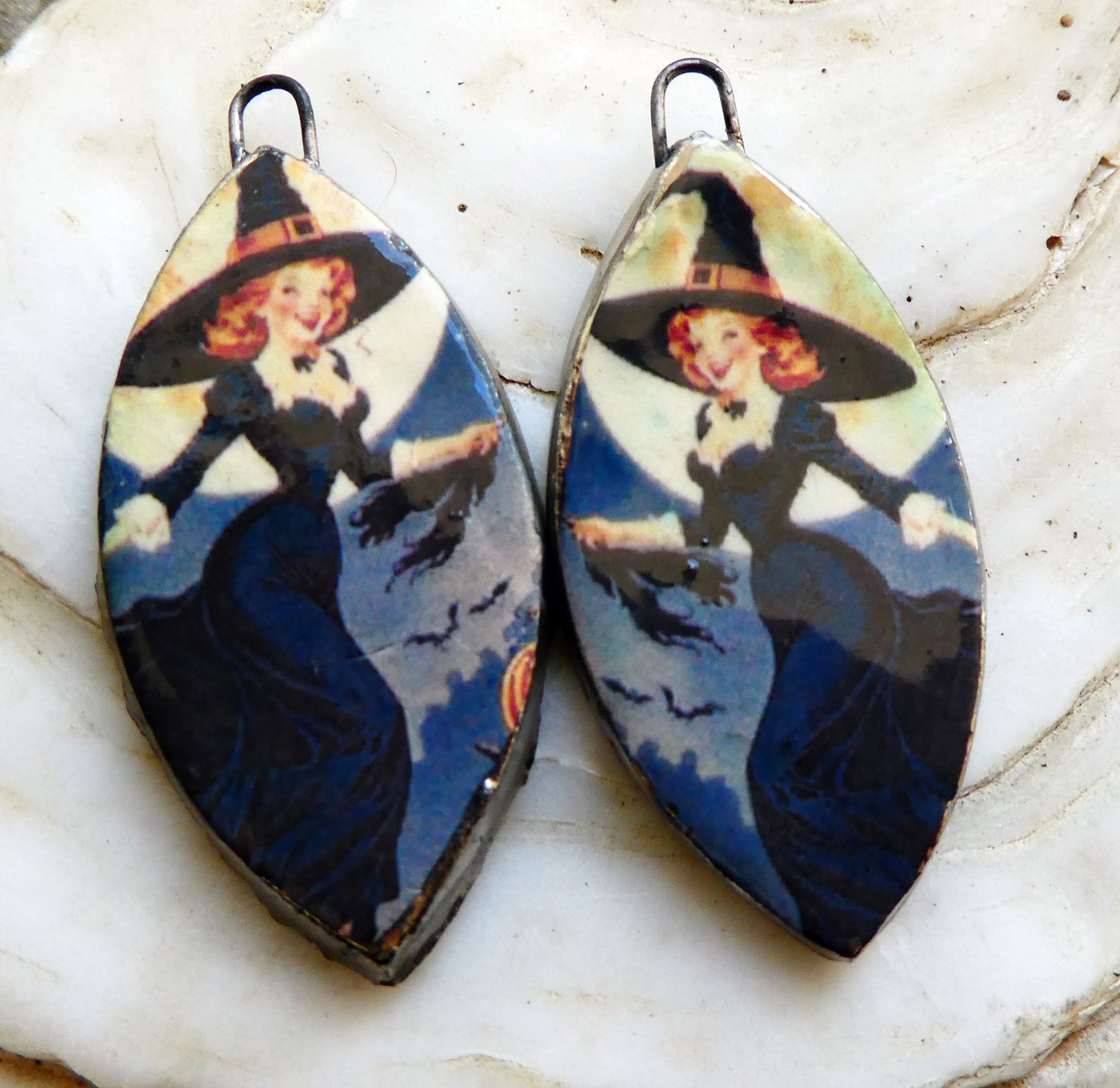 Ceramic Vintage Witch Decal Charms