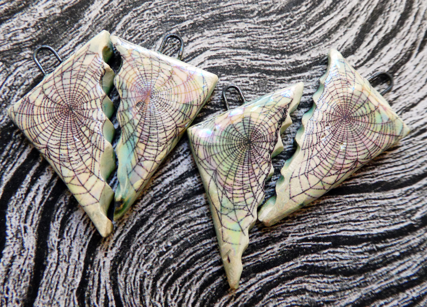 Ceramic Decal Cobweb Earring Charms #6