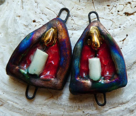 Ceramic Candle Arch Earring Connectors - Red