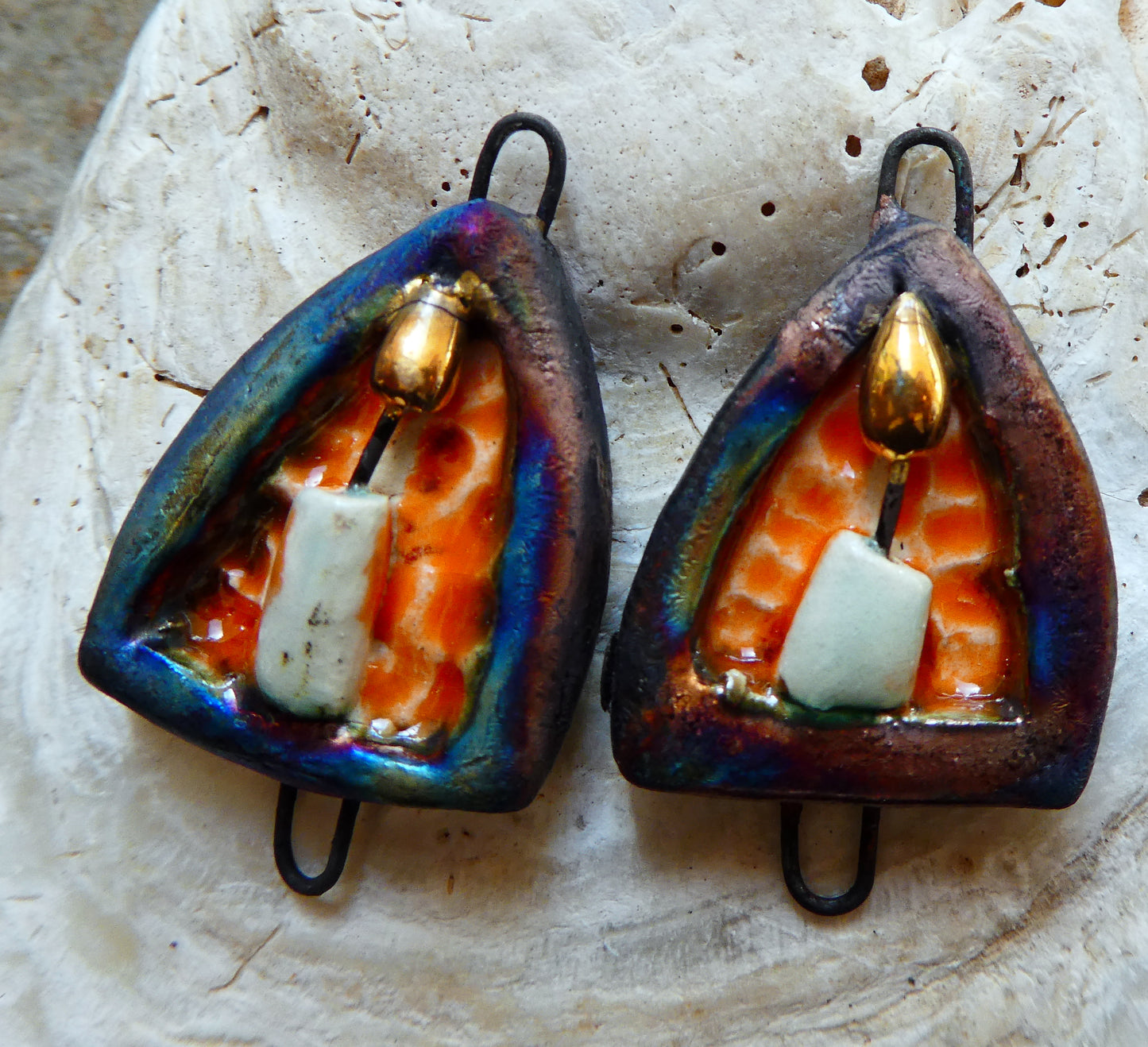 Ceramic Candle Arch Earring Connectors - Wildfire