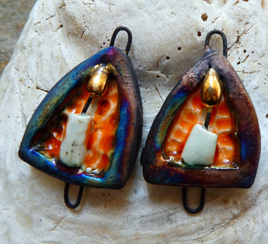 Ceramic Candle Arch Earring Connectors - Wildfire