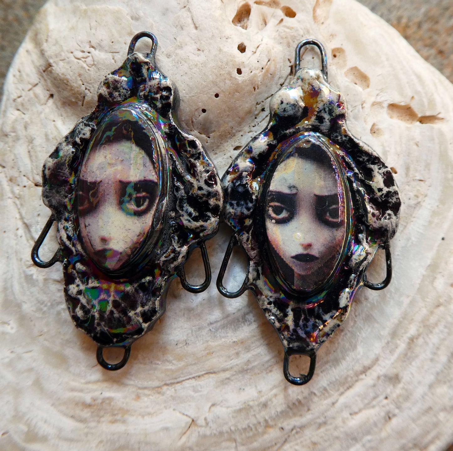 Ceramic Filligree Spooky Girl Connectors #3