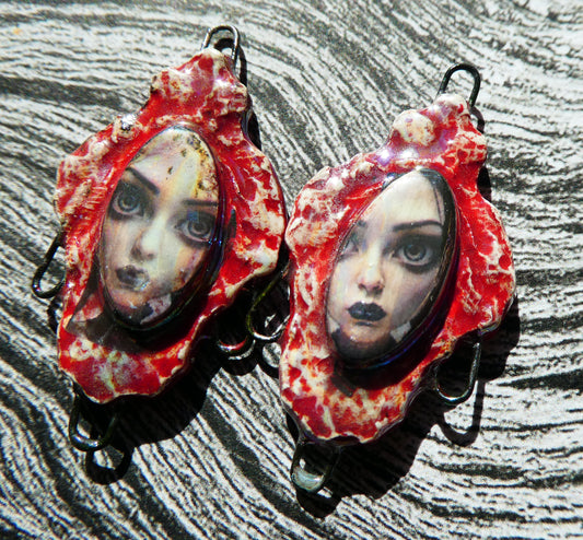 Ceramic Filligree Spooky Girl Connectors #6