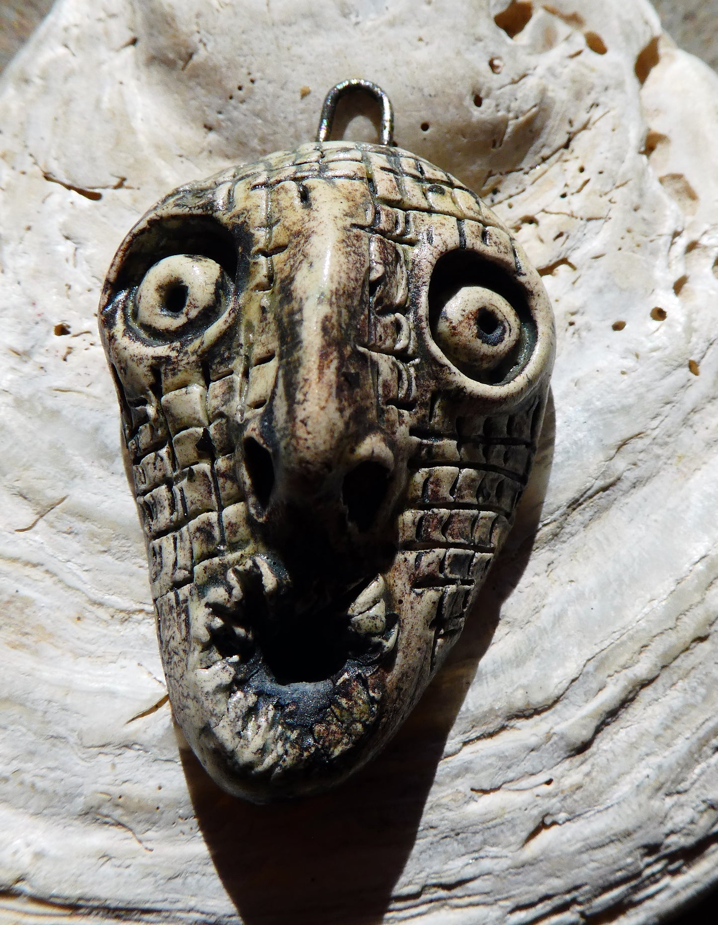 Ceramic Voodoo Stapled Head Pendant #6