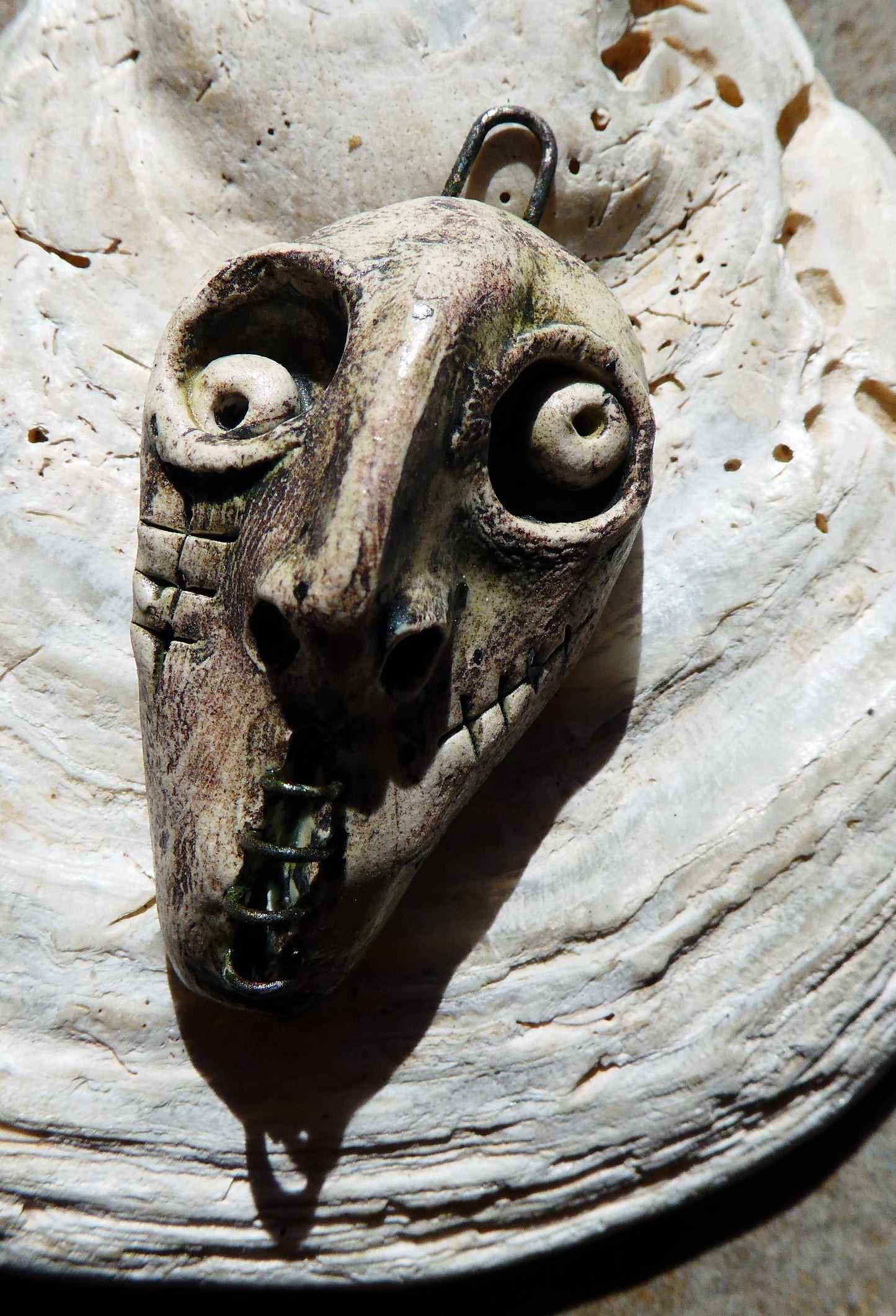 Ceramic Voodoo Stapled Head Pendant #7