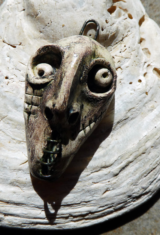 Ceramic Voodoo Stapled Head Pendant #7