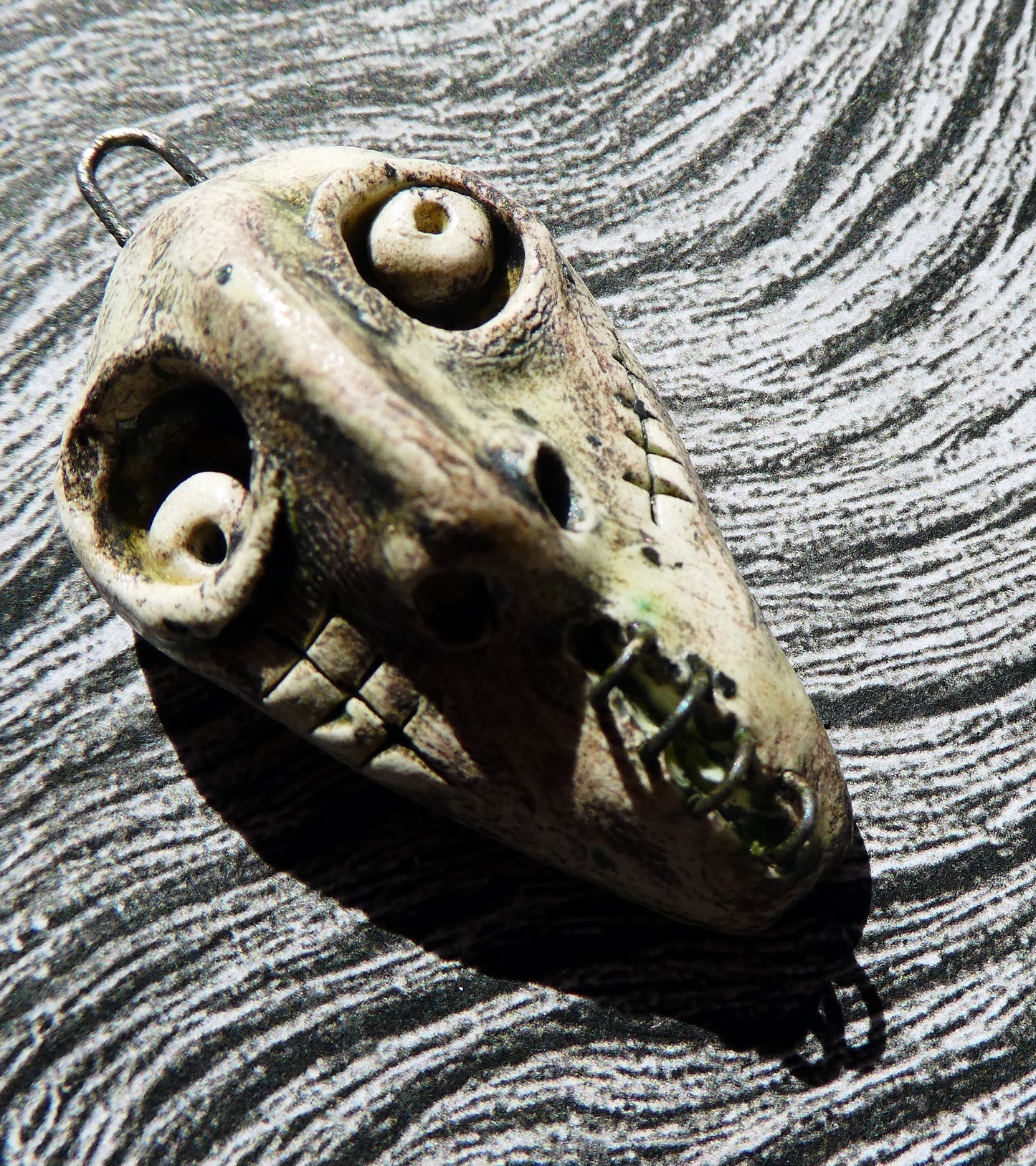 Ceramic Voodoo Stapled Head Pendant #7