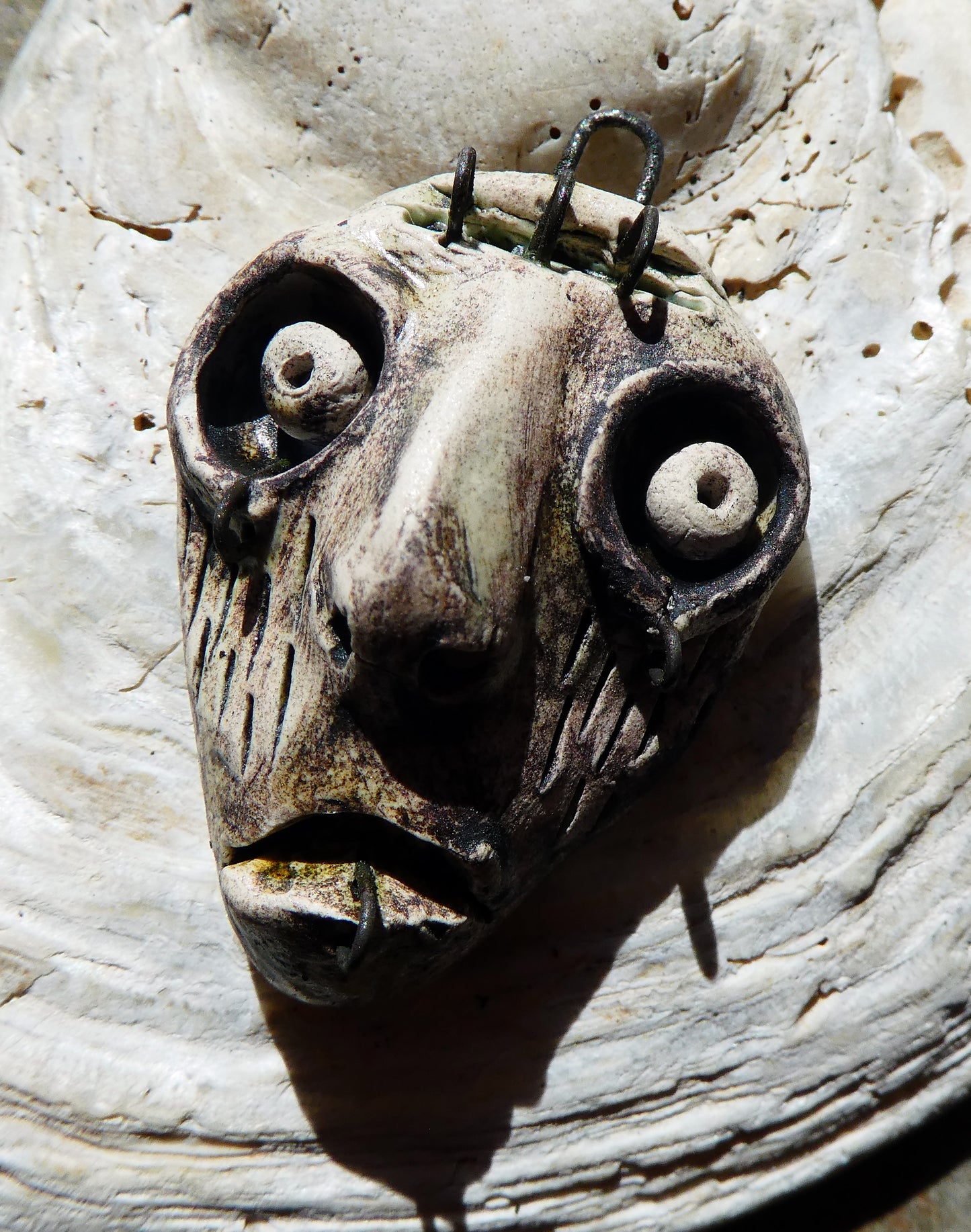 Ceramic Voodoo Stapled Head Pendant #9