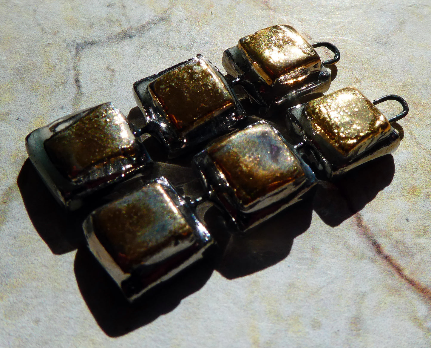 Ceramic Moulded Square Stack Charms -Gold and Platinum