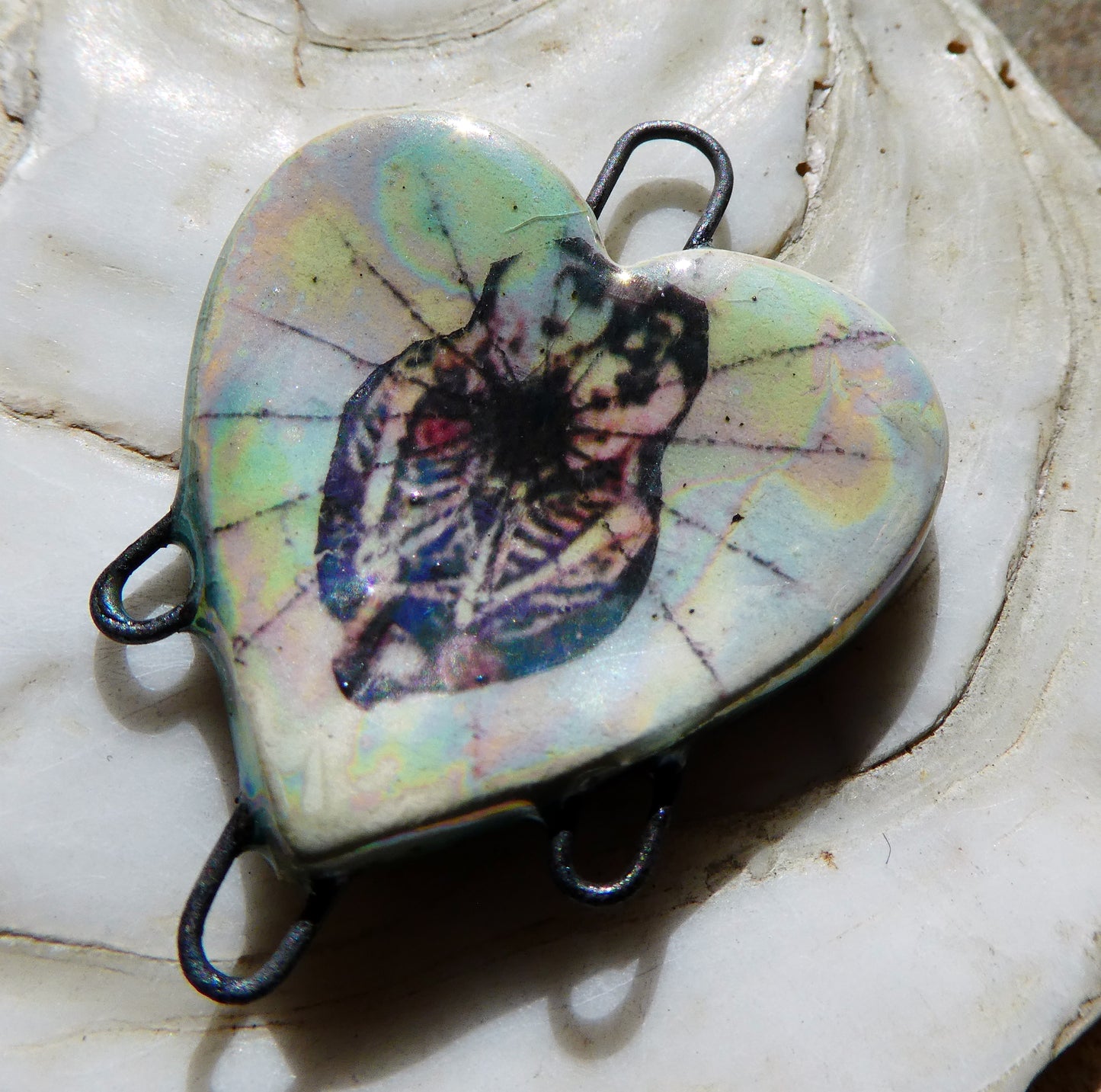 Ceramic Skull and Cobweb Heart Connector