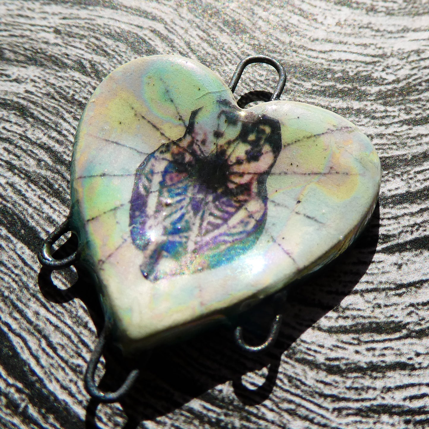 Ceramic Skull and Cobweb Heart Connector