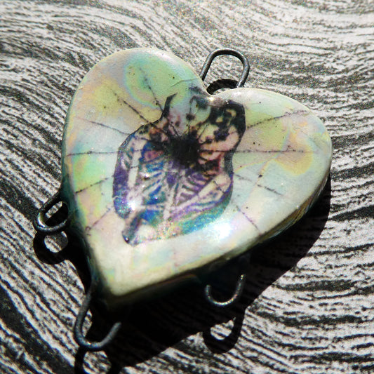 Ceramic Skull and Cobweb Heart Connector