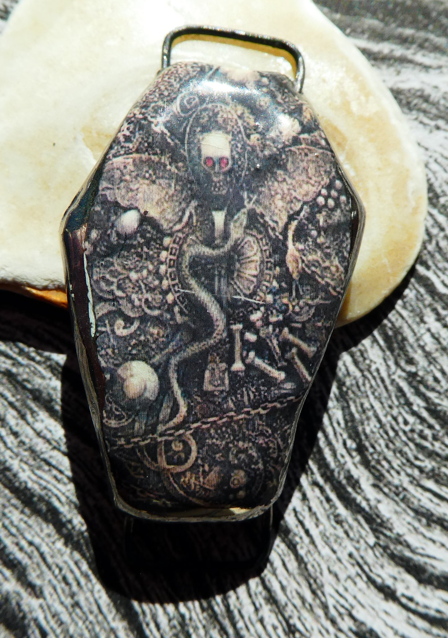 Ceramic Coffin and Skeleton Decal Bracelet Focal #3