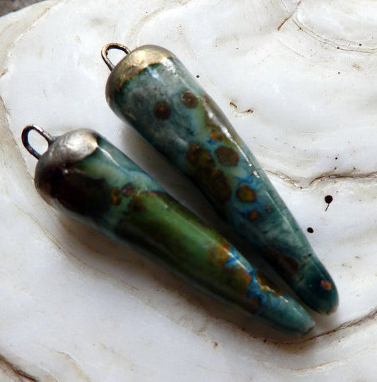 Ceramic Spikes Earring Charms - Mystic Jade