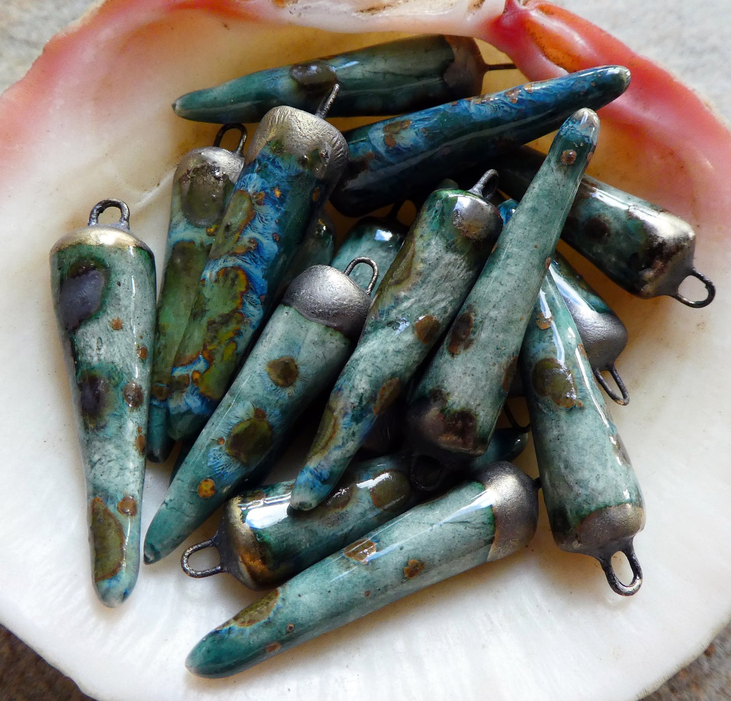 Ceramic Spikes Earring Charms - Mystic Jade