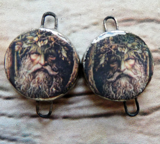 Ceramic Green Man Decal Disc Connectors - #6