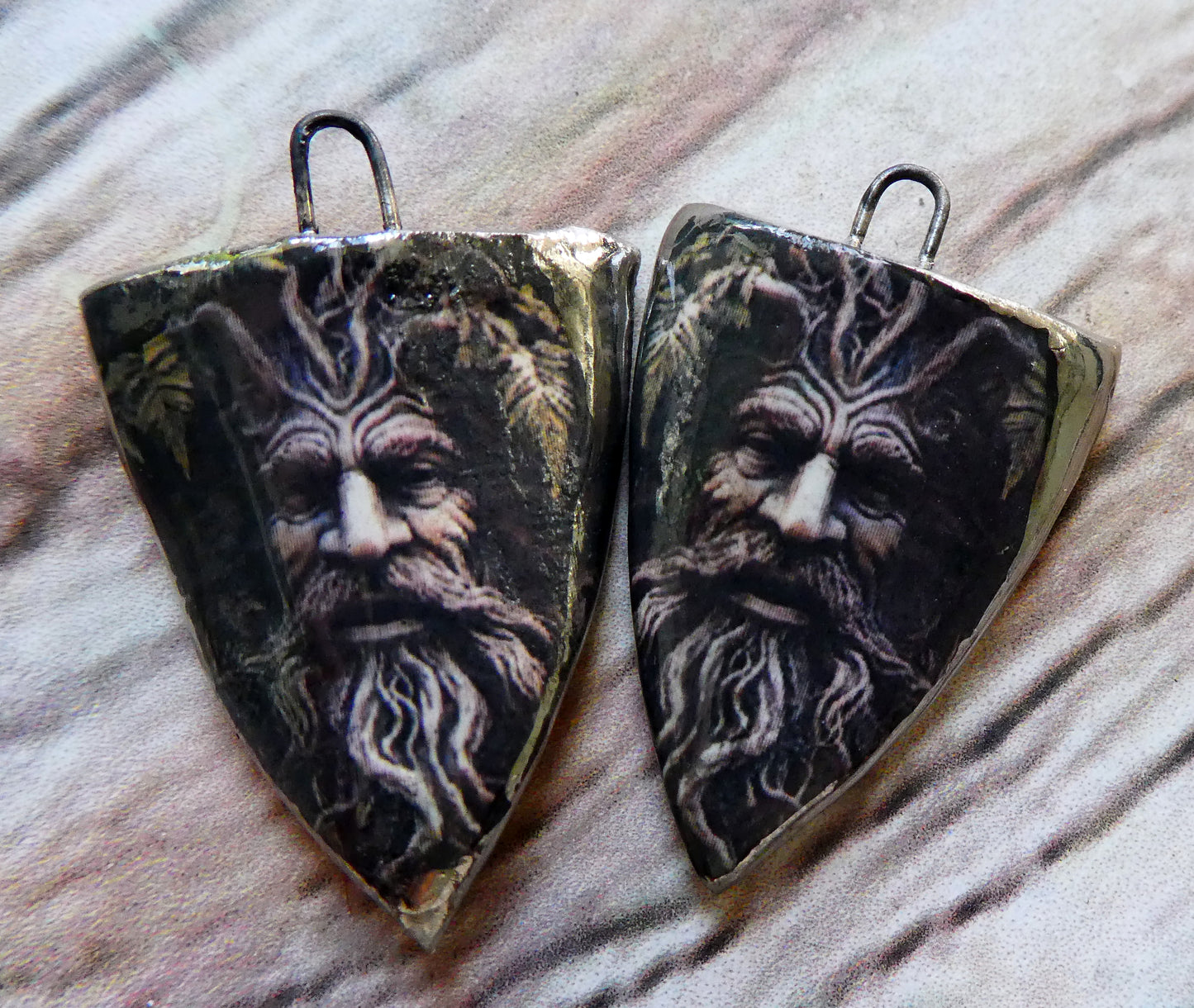 Ceramic Green Man Decal Shield Charms #4