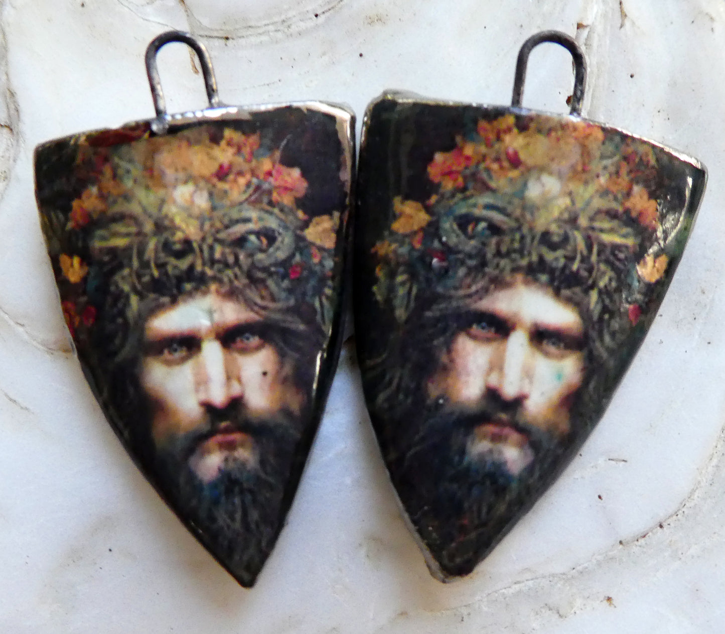 Ceramic Green Man Decal Shield Charms #7