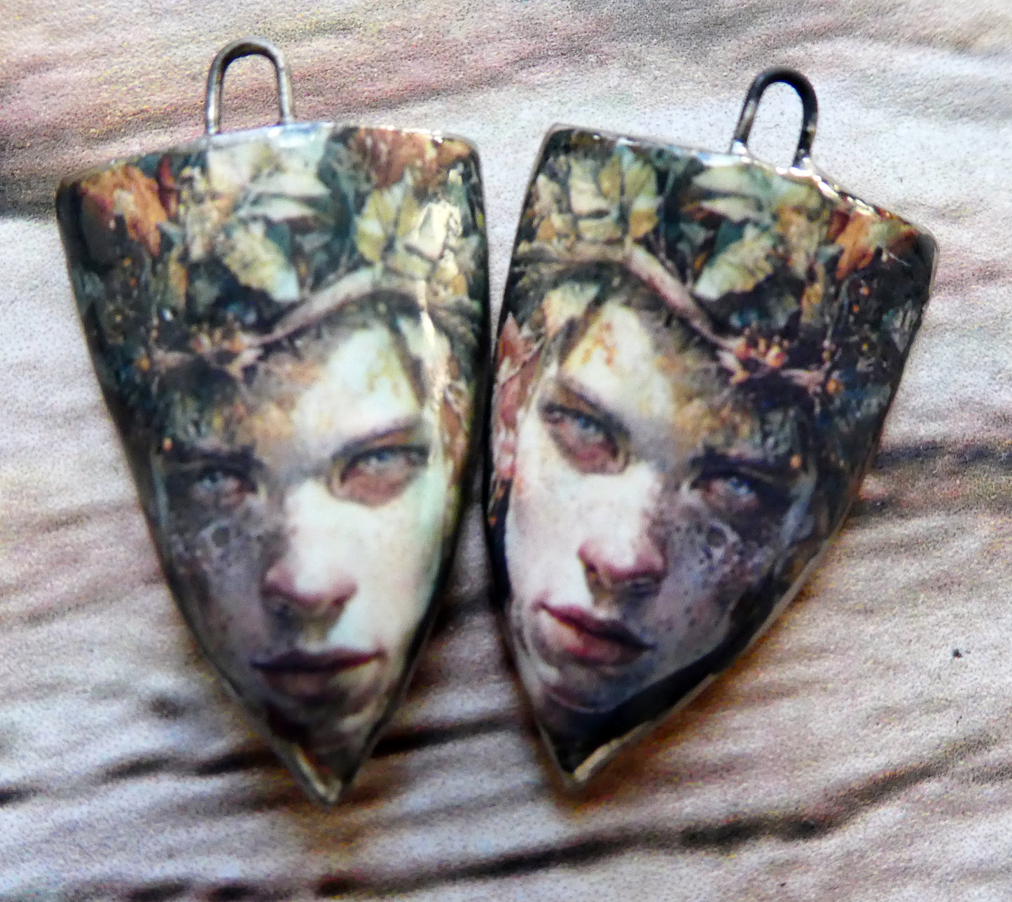 Ceramic Green Man Decal Shield Charms #8