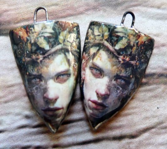 Ceramic Green Man Decal Shield Charms #8