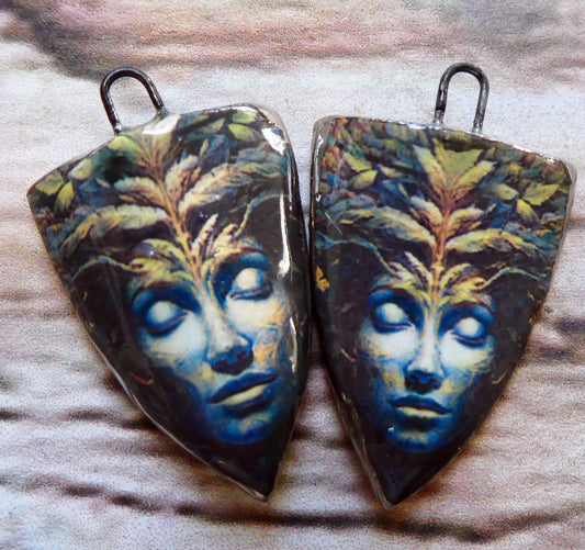 Ceramic Green Woman Decal Shield Charms #1