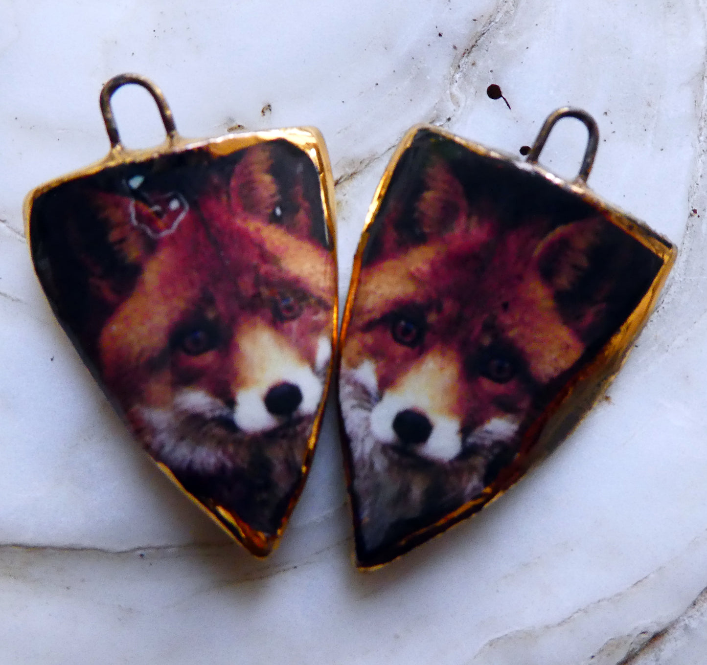 Ceramic Fox Decal Shield Charms #1