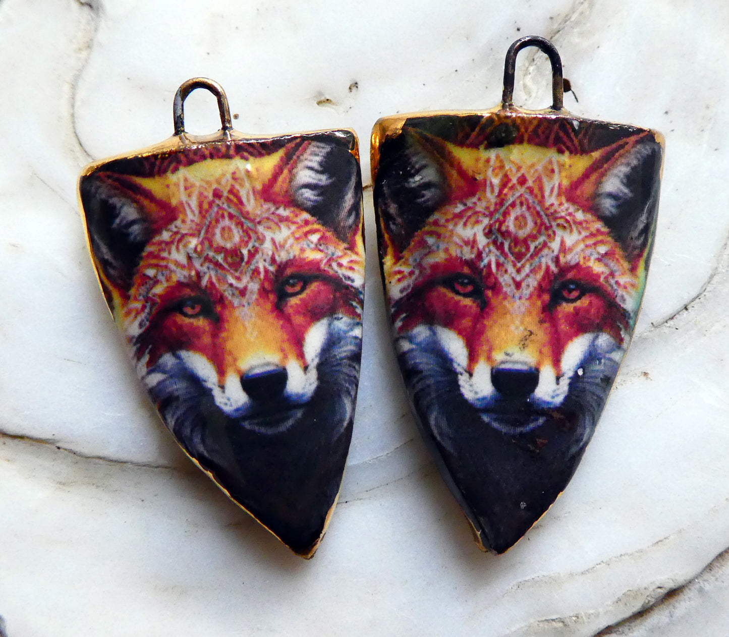 Ceramic Fox Decal Shield Charms #3